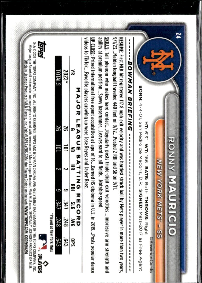 Ronny Mauricio 2024 Bowman Chrome GOLD Mega Box RC 1/50 New York Mets