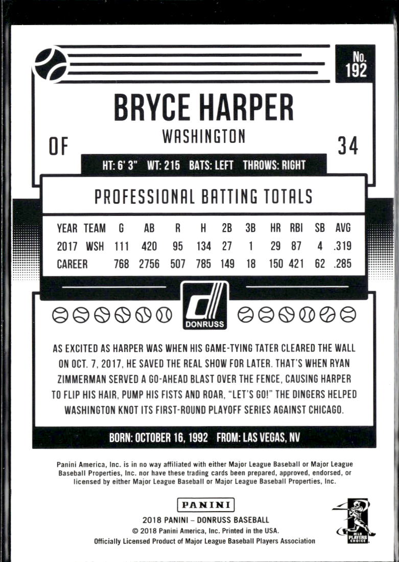 Bryce Harper 2018 Donruss Mondo Pink Ribbon 5/25 Washington Nationals