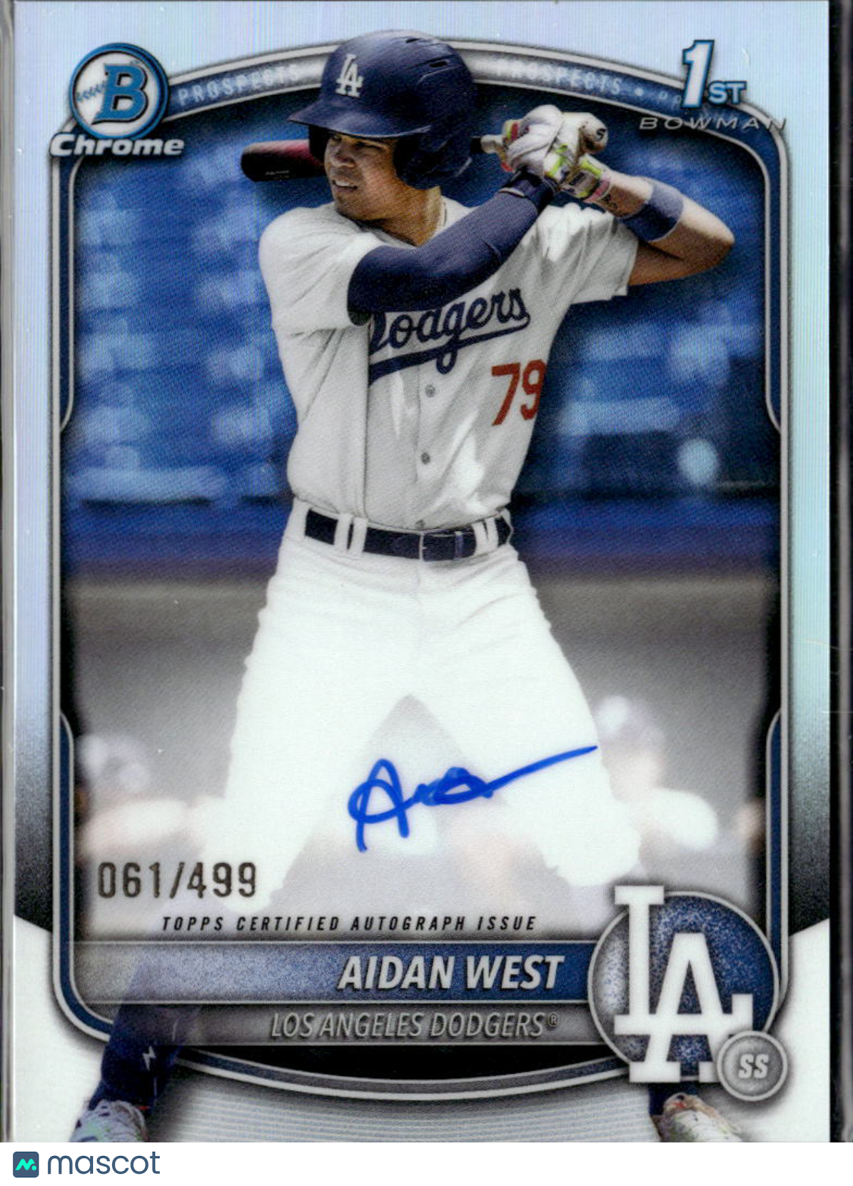 Aidan West 2025 Bowman Chrome 1st Auto Autograph 61/499 Los Angeles Dodgers