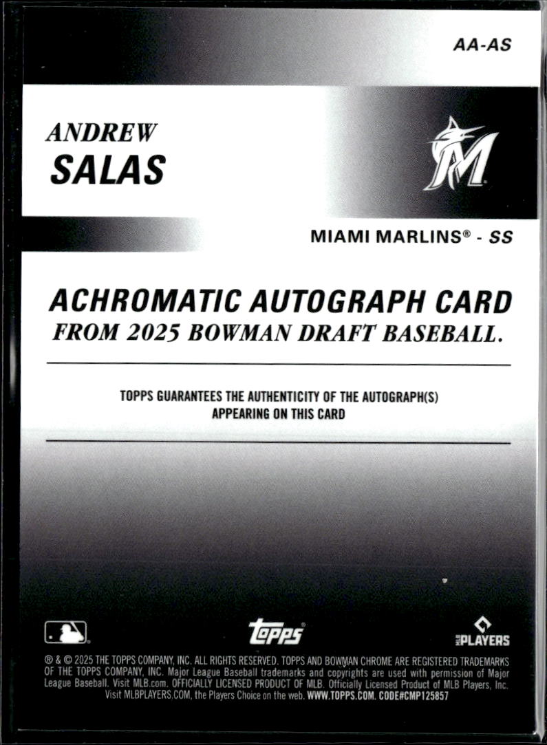 Andrew Salas 2025 Bowman Chrome Auto Autograph 19/99 Miami Marlins
