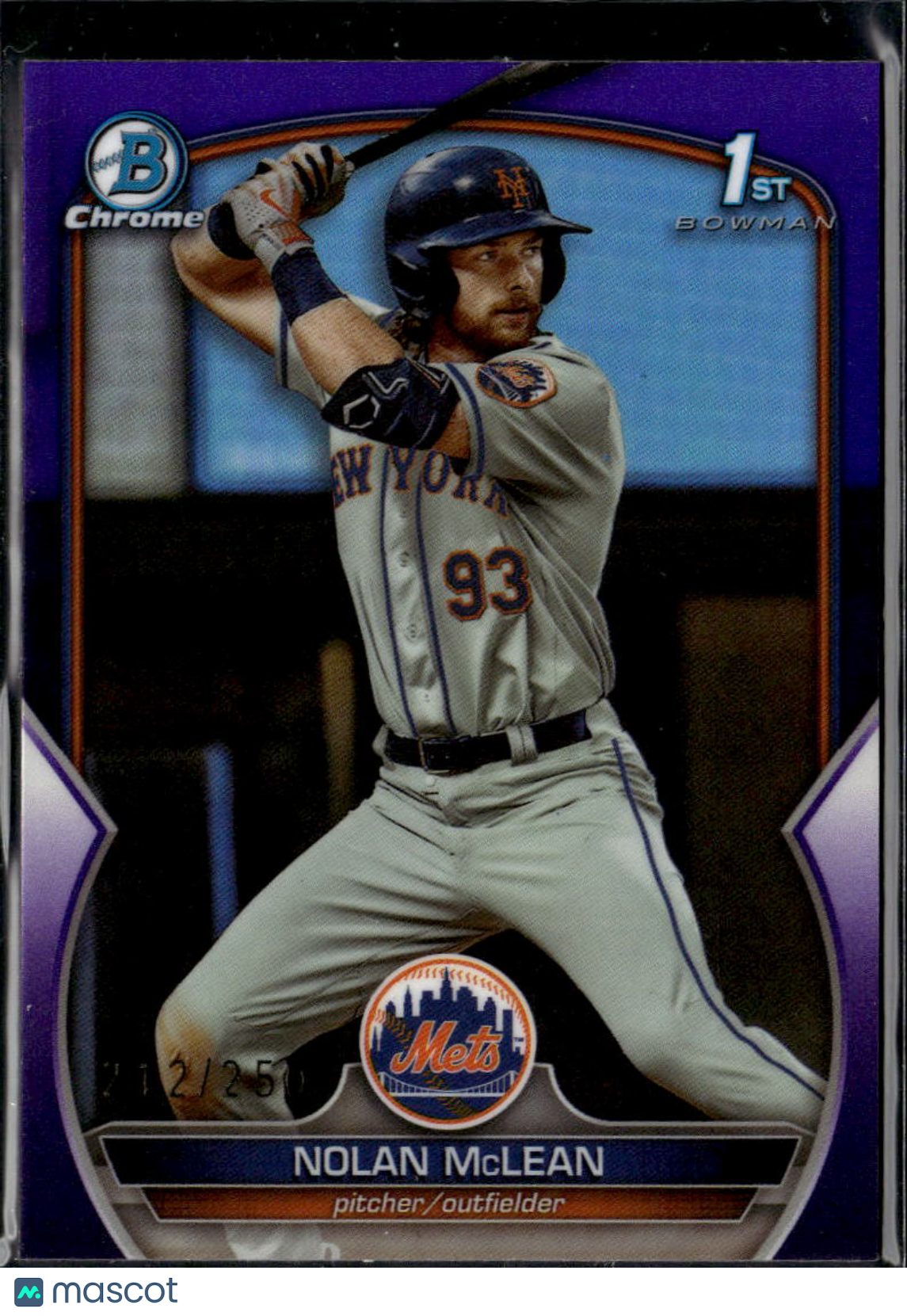 Nolan McLean 2023 Bowman Chrome 1st Purple Refractor RC 212/250 New York Mets