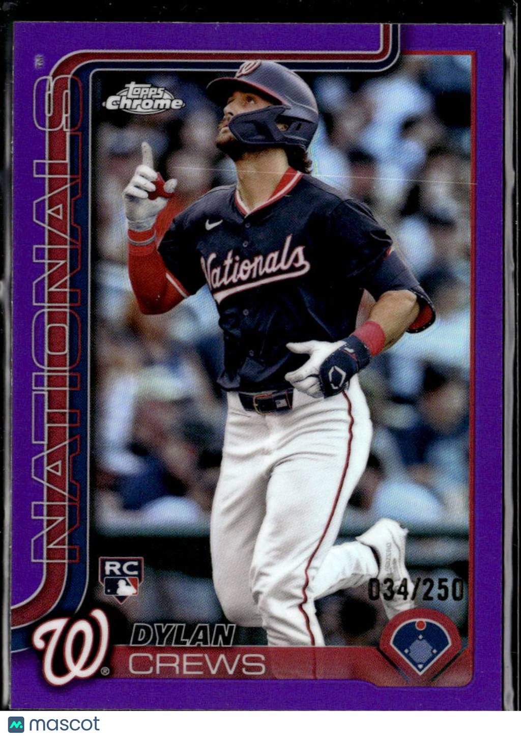 Dylan Crews 2025 Topps Chrome RC Purple Refractor 34/250 Washington Nationals