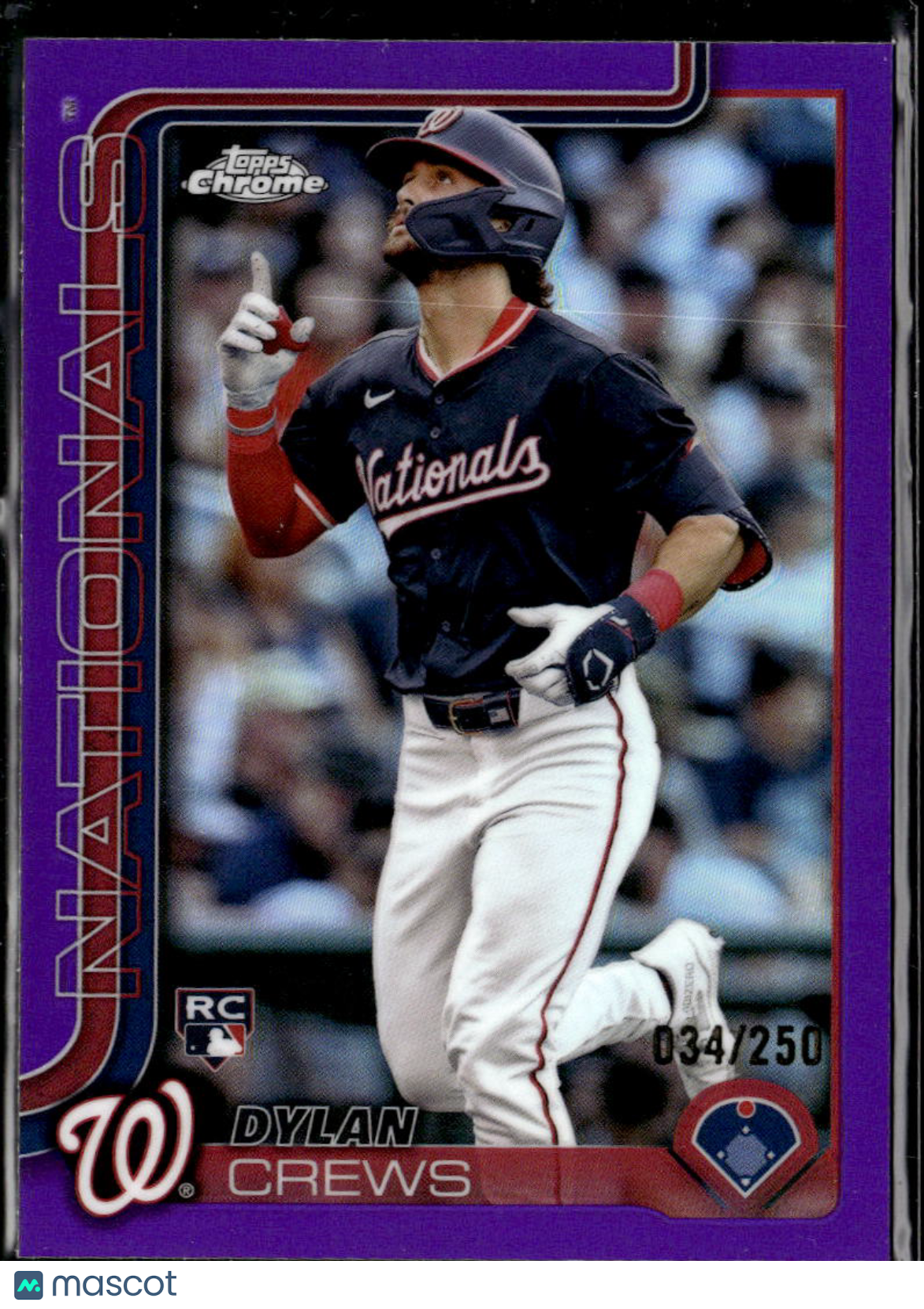 Dylan Crews 2025 Topps Chrome RC Purple Refractor 34/250 Washington Nationals