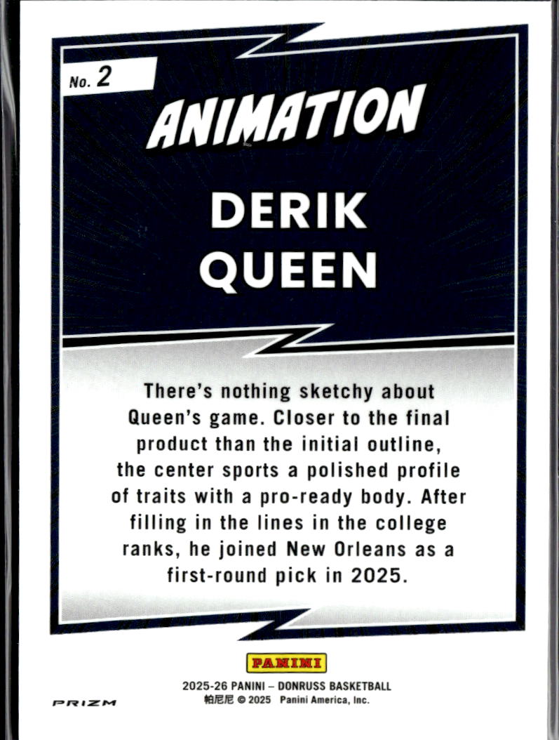 Derik Queen 2025 Donruss Animation SSP CASE HIT Rookie RC New Orleans Pelicans