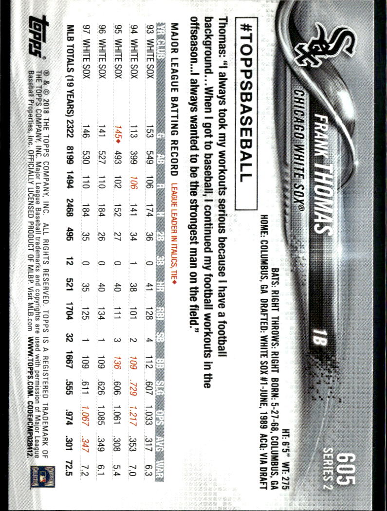 Frank Thomas 2018 Topps Series 2 Image Variation SSP Chicago White Sox