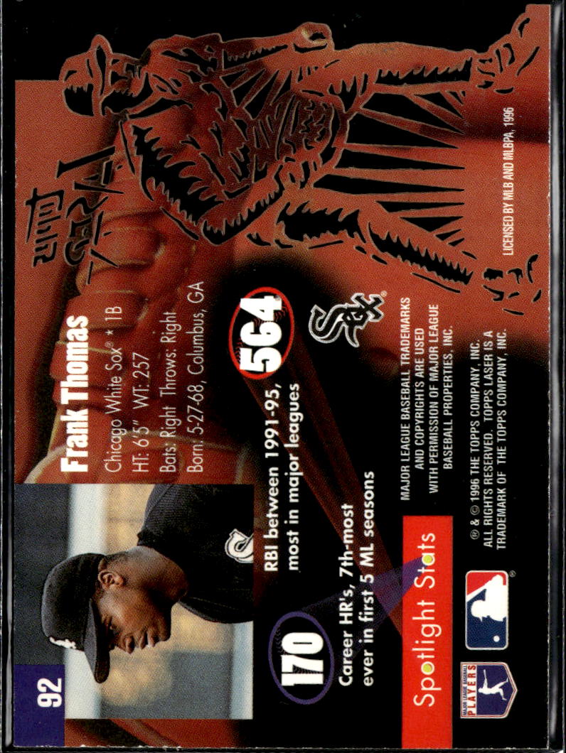 Frank Thomas 1991 Topps Laser Insert Chicago White Sox