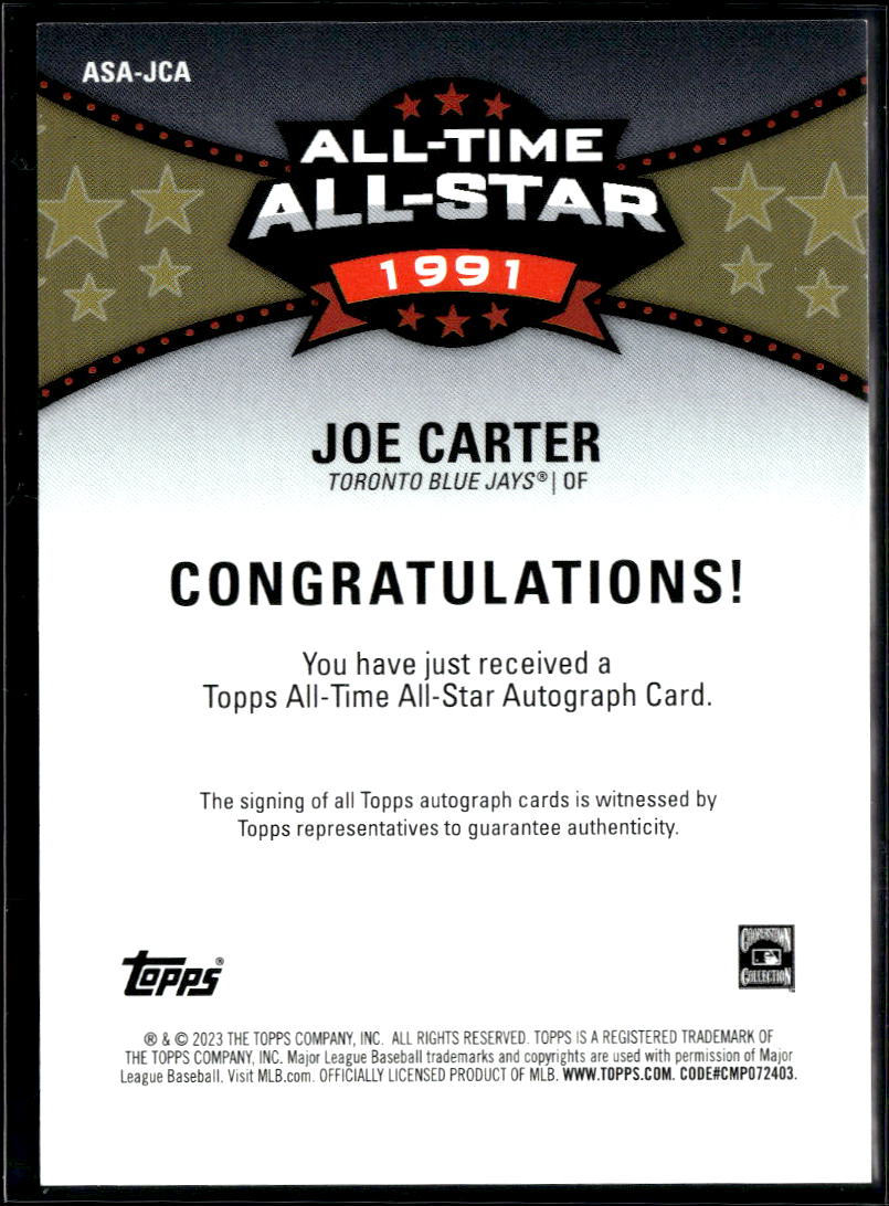 Joe Carter 2023 Topps All-Time All-Star Autograph Auto Toronto Blue Jays