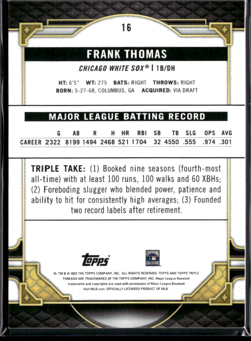 Frank Thomas 2022 Topps Triple Threads Amber 19/199 Chicago White Sox