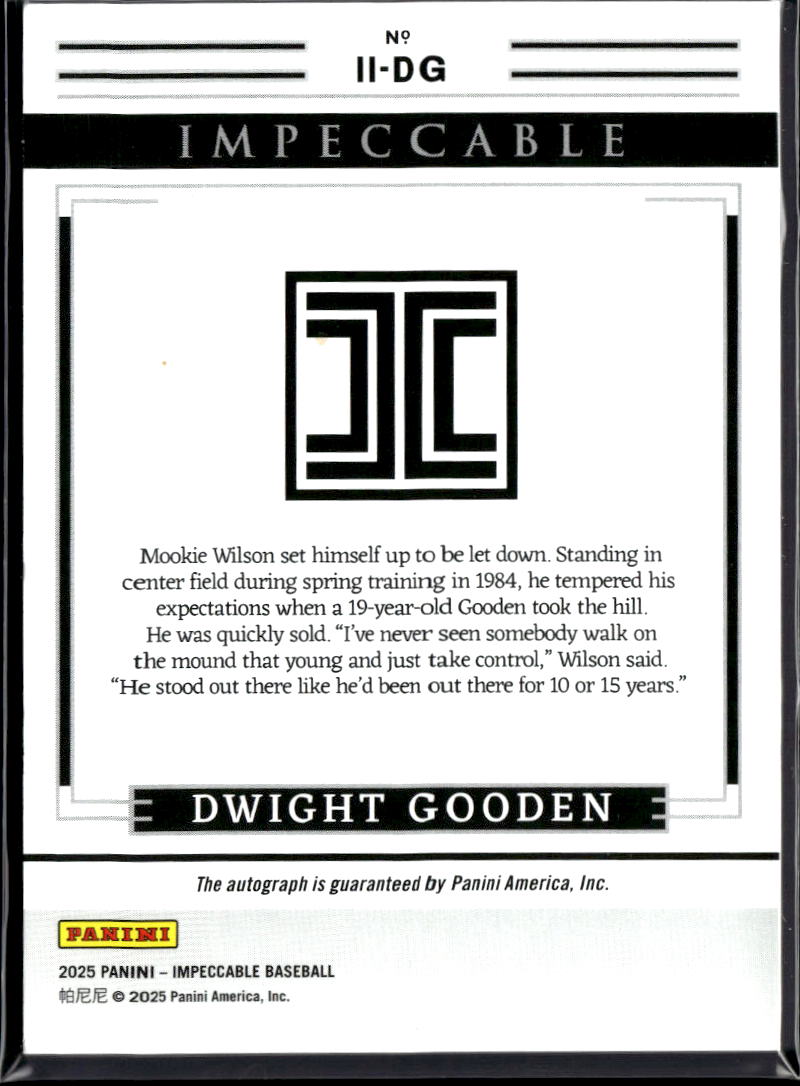 Dwight Gooden 2025 Impeccable Immortal Ink Auto Autograph 13/35 New York Mets