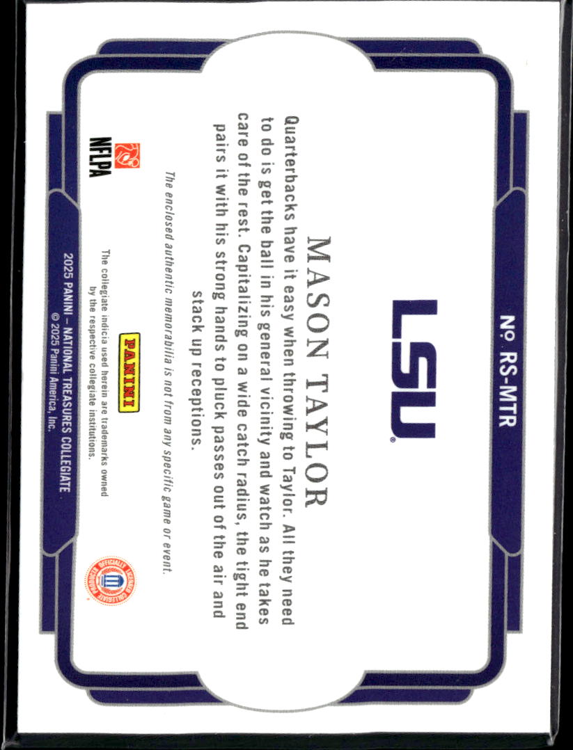 Mason Taylor 2023 Panini National Treasures Collegiate RC Jumbo Patch LSU Tigers