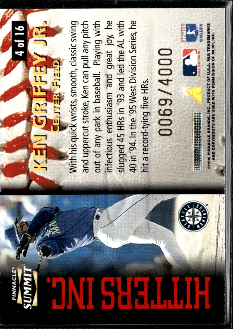 Ken Griffey Jr. 1996 Pinnacle Summit Hitters Inc. 0069/4000 Seattle Mariners