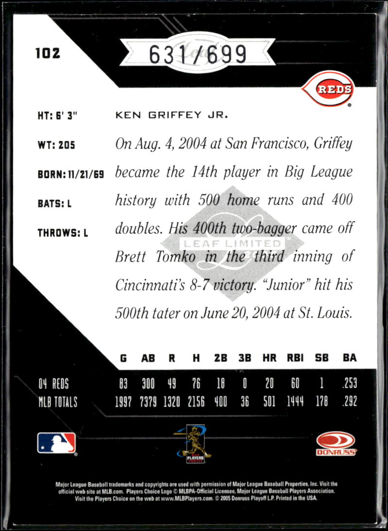 Ken Griffey Jr. 2005 Donruss Leaf Limited 631/699 Cincinnati Reds