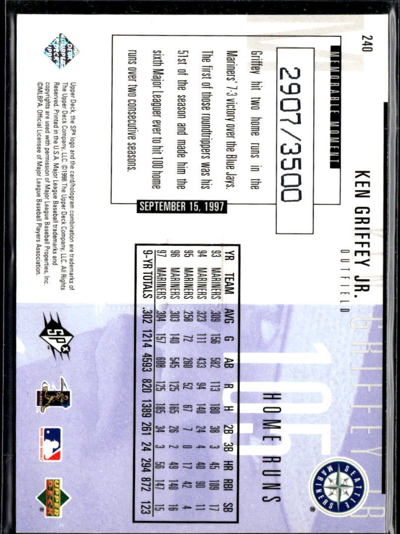 Ken Griffey Jr. 1998 Upper Deck SPx Finite Radiance 2907/3500 Seattle Mariners