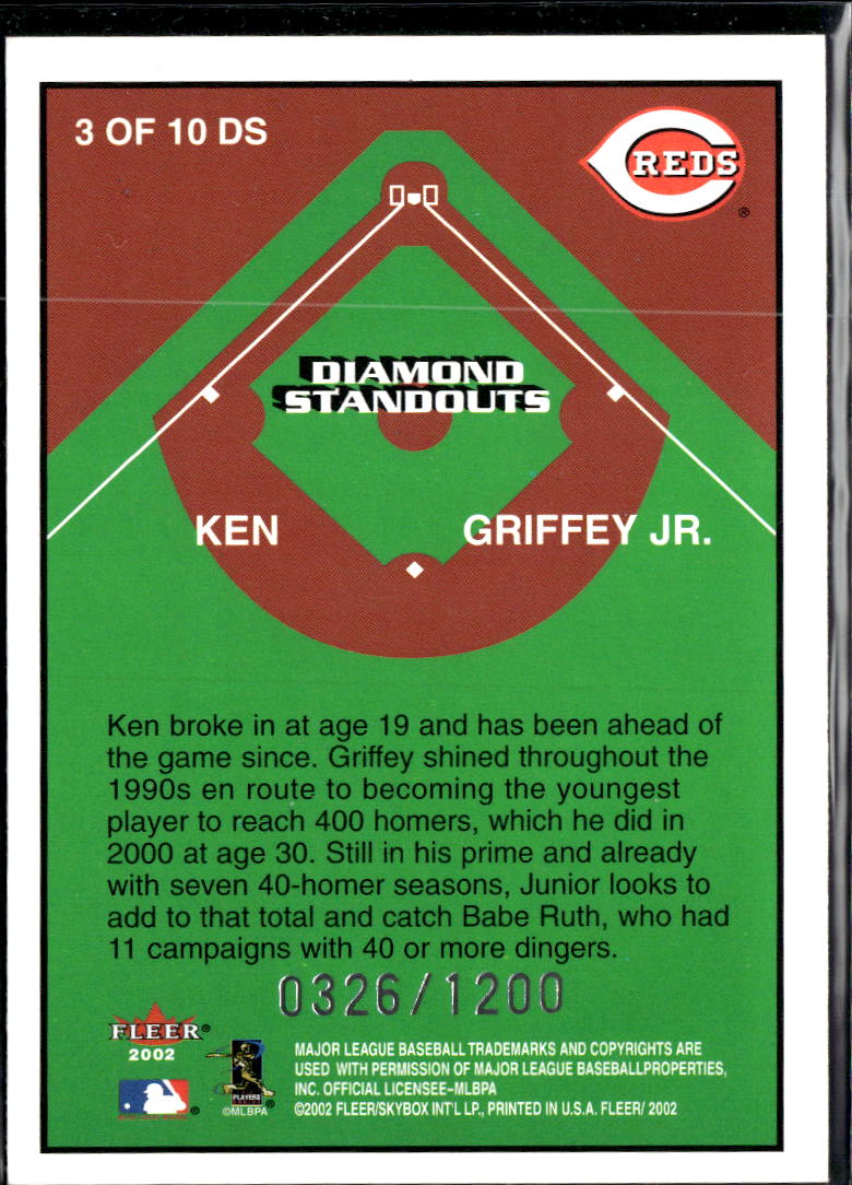 Ken Griffey Jr. 2002 Fleer Diamond Standouts 0326/1200 Cincinnati Reds