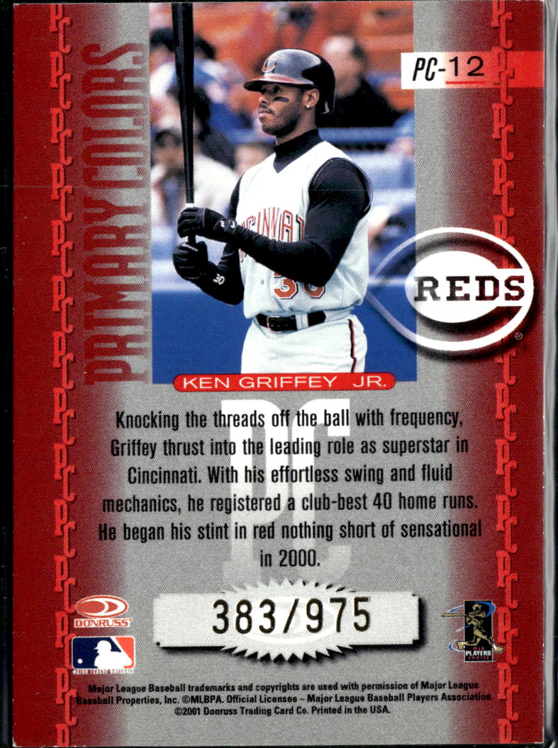 Ken Griffey Jr. 2001 Donruss Elite Primary Colors 383/975 Cincinnati Reds