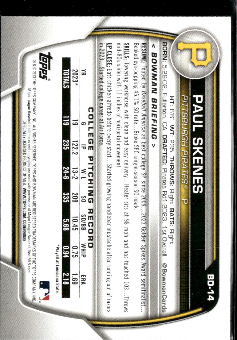 Paul Skenes 2023 Bowman Draft 1st Rookie RC Pittsburgh Pirates