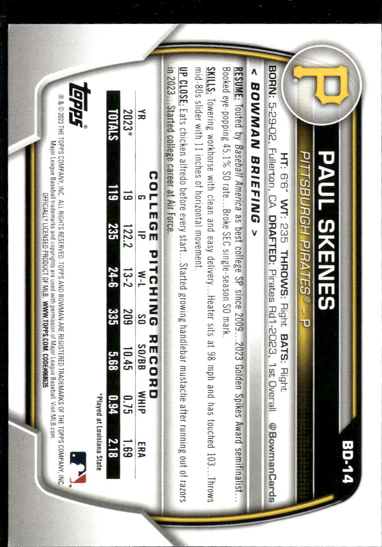 Paul Skenes 2023 Bowman Draft 1st Rookie RC Pittsburgh Pirates
