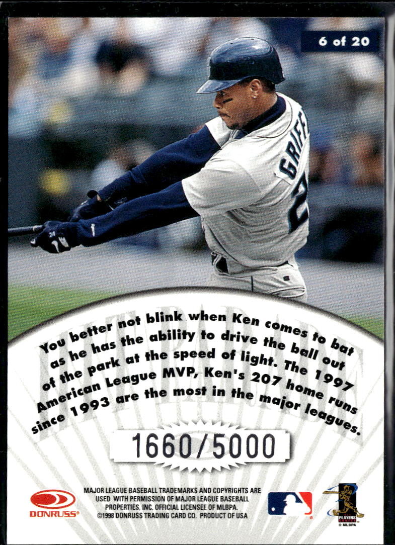 Ken Griffey Jr. 1998 Donruss Studio Hit Parade 1660/5000 Seattle Mariners
