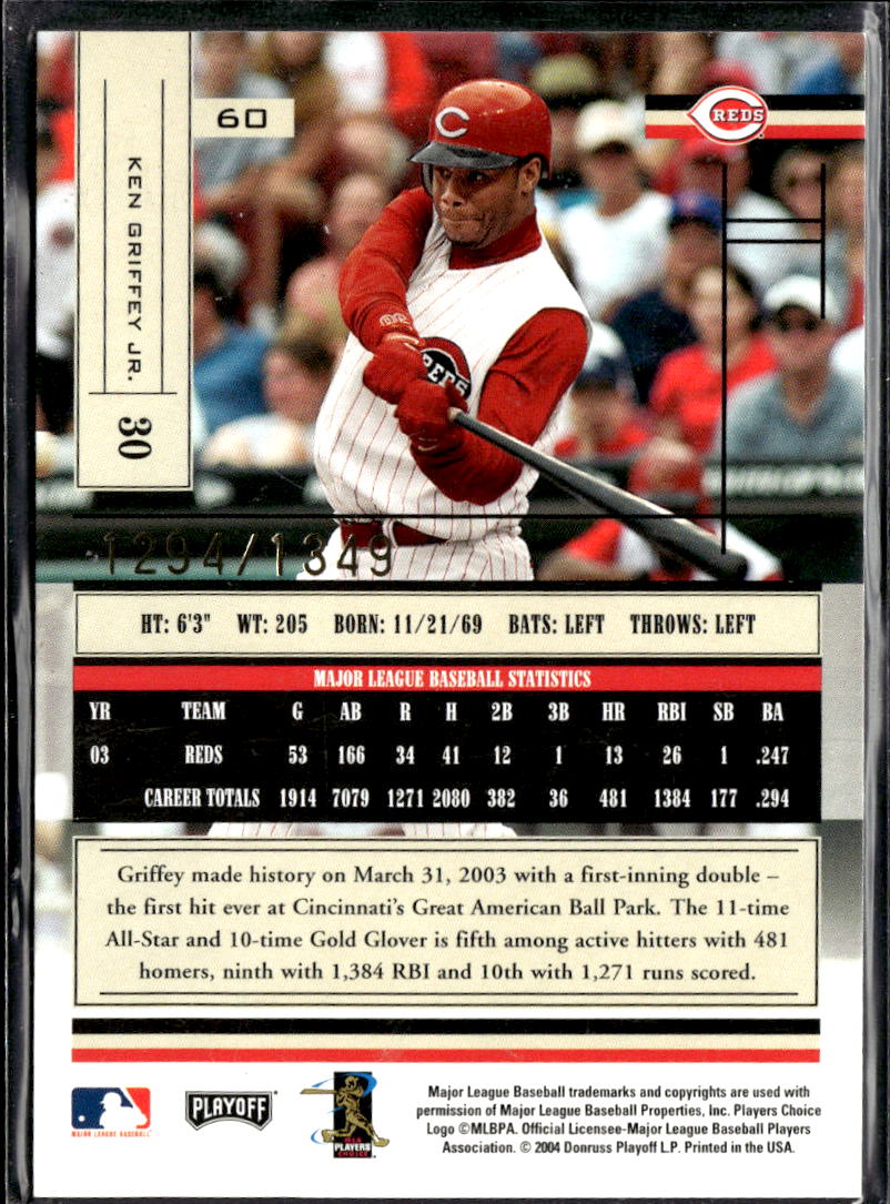 Ken Griffey Jr. 2004 Playoff Absolute Memorabilia 1294/1349 Cincinnati Reds