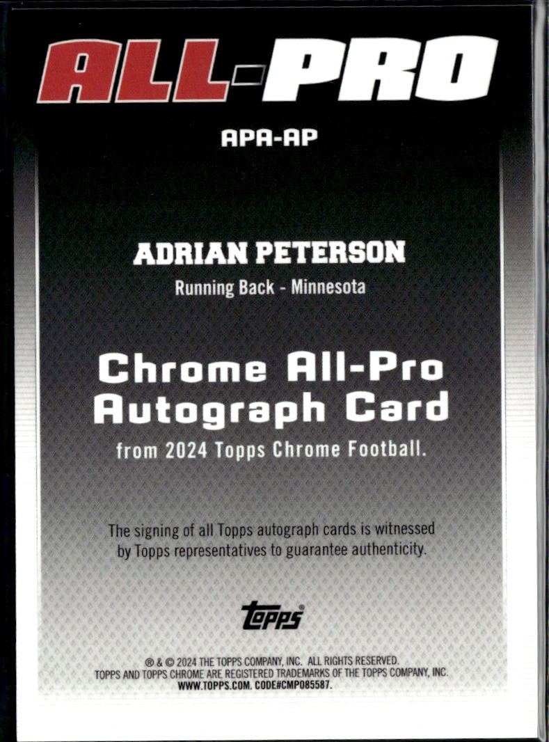 Adrian Peterson 2024 Topps Chrome All-Pro Auto Autograph 4/25 Minnesota Vikings