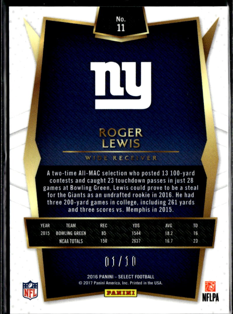 Roger Otto Lewis 2016 Select GOLD Prizm Rookie RC 1/10 New York Giants