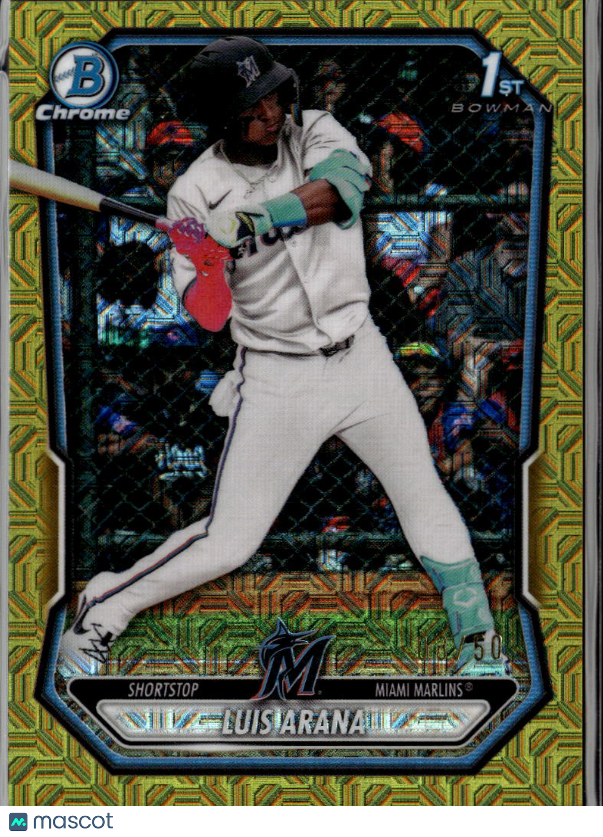 Luis Arana 2026 Bowman Chrome Yellow Mojo Refractor Miami Marlins