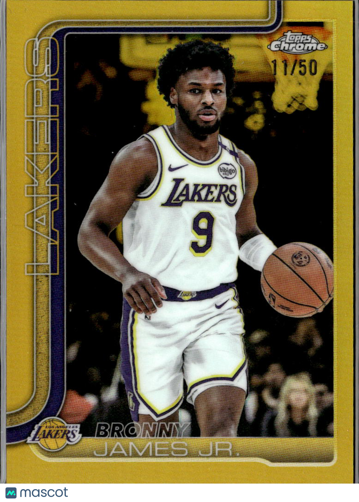 Bronny James Jr. 2025 Topps Chrome Gold /50 Los Angeles Lakers