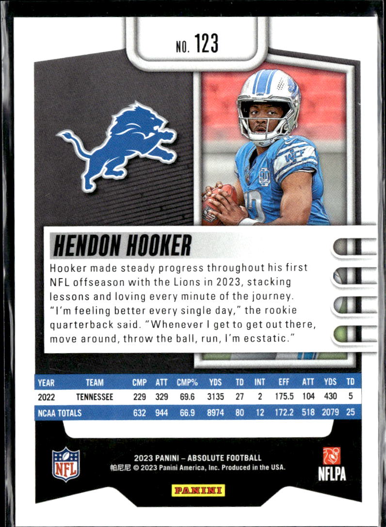 Hendon Hooker 2023 Absolute Blue Rookie RC 24/199 Detroit Lions