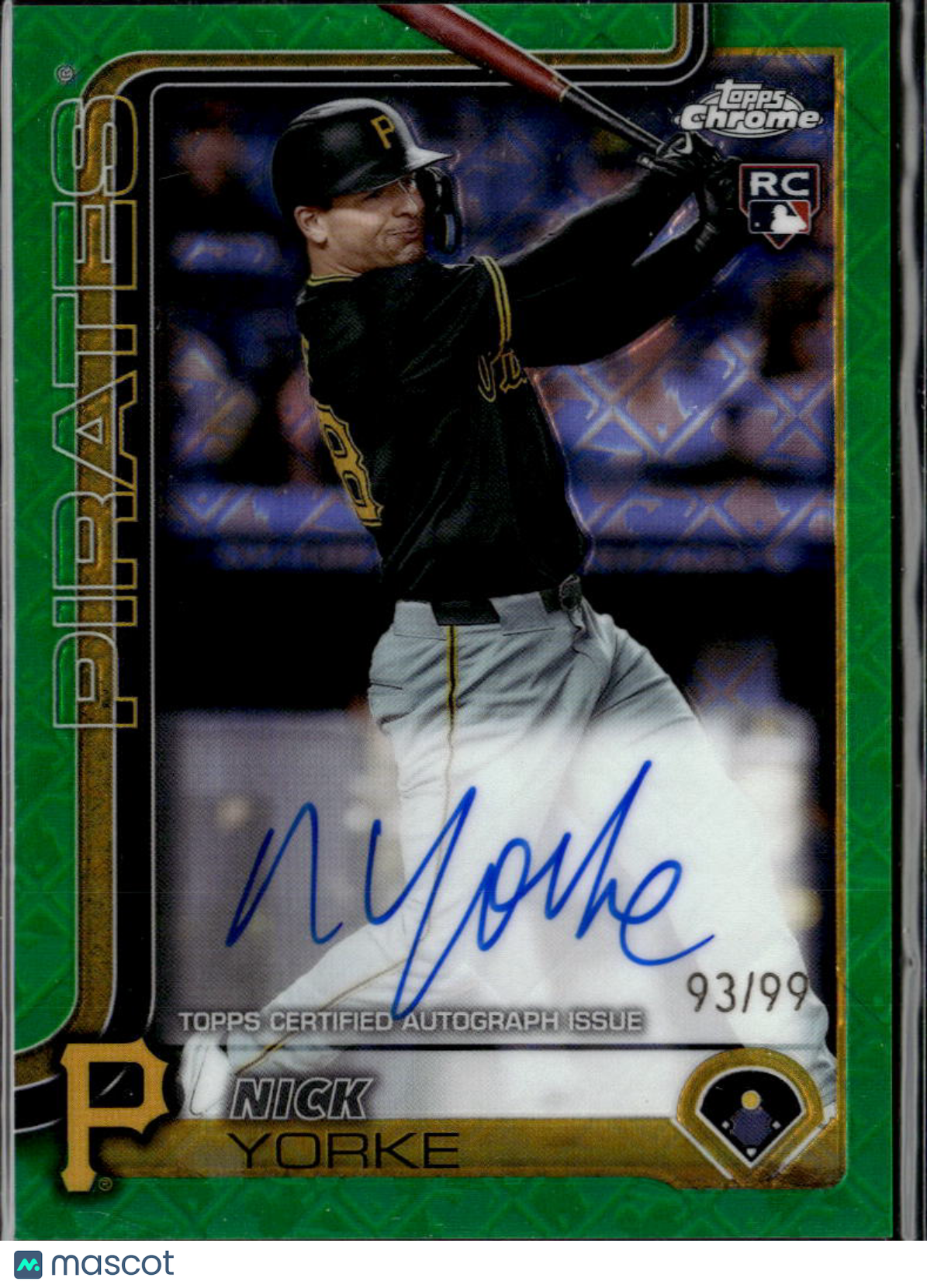 Nick Yorke 2025 Topps Chrome Auto Autograph Green Logofractor 93/99 Pirates