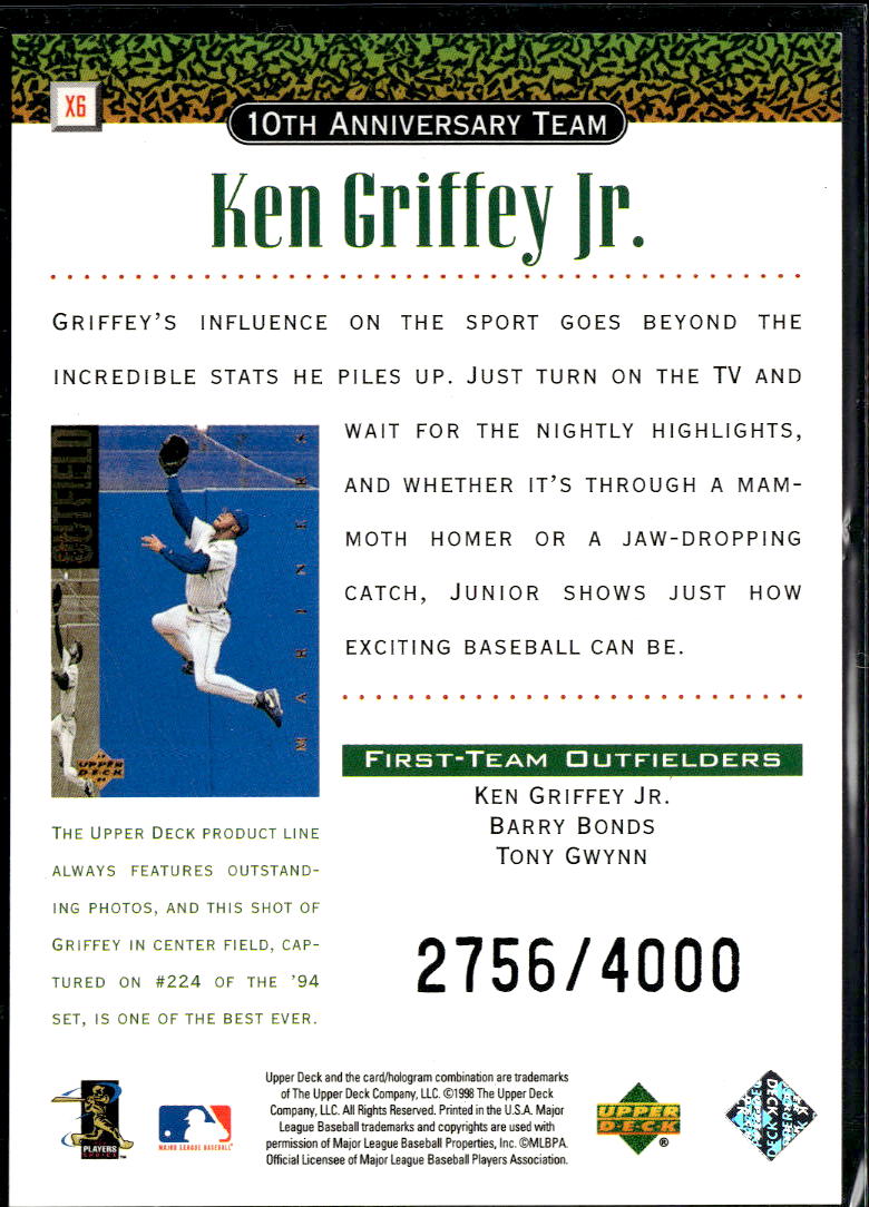 Ken Griffey Jr. 1998 Upper Deck 10th Anniversary Team 2756/4000 Seattle Mariners