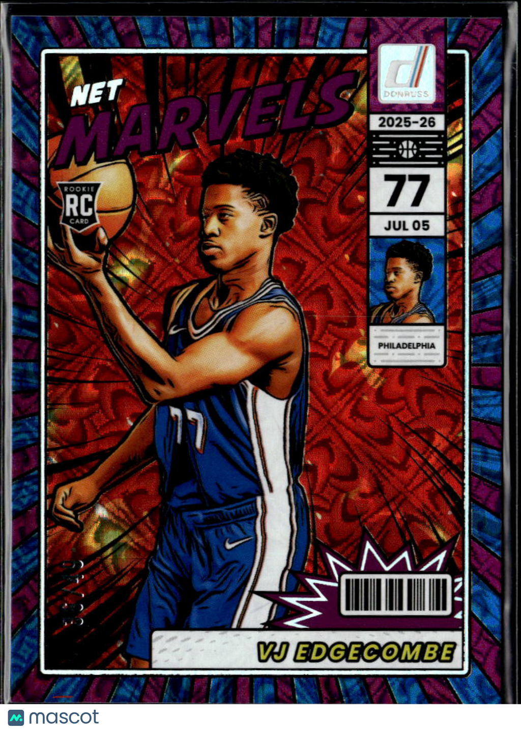 VJ Edgecombe 2025 Donruss Net Marvels Blue Rookie RC 36/49 Philadelphia 76ers