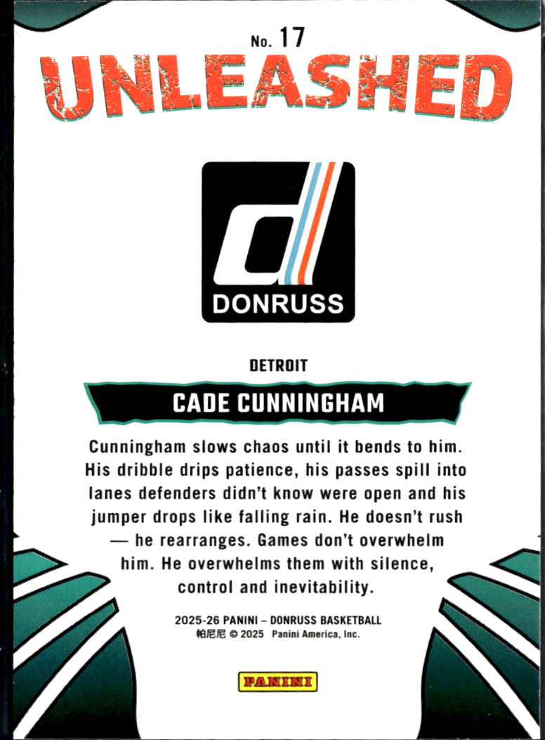 Cade Cunningham 2025 Donruss Unleashed Purple 36/49 Detroit Pistons
