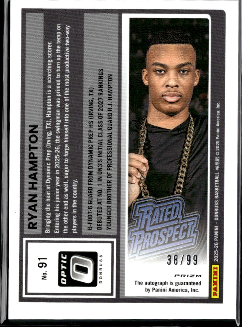 Ryan Hampton 2025 Panini Donruss Optic Prizm Auto /99 Dynamic Prep