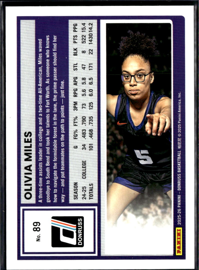 Olivia Miles 2025 Donruss Holo Rated Prospect RC 69/199 Notre Dame