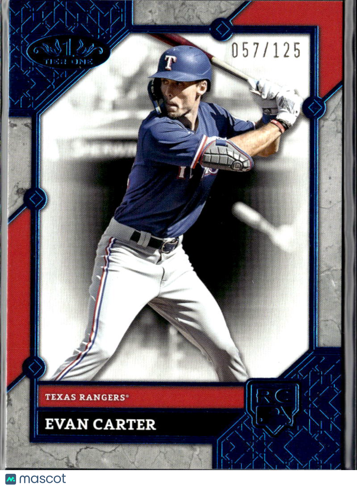 Evan Carter 2024 Topps Tier One RC Rookie Blue 57/125 Texas Rangers