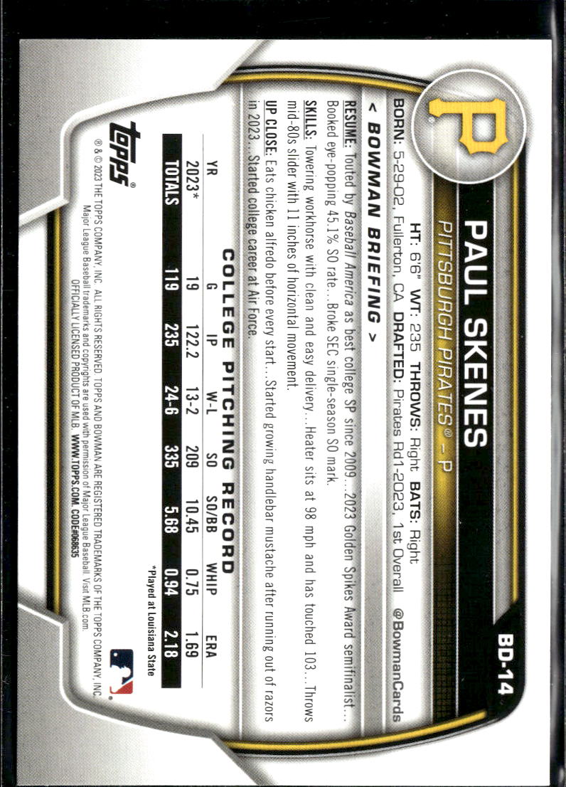 Paul Skenes 2023 Bowman Draft 1st Rookie RC Pittsburgh Pirates