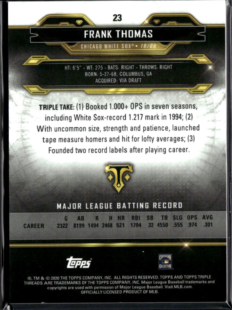 Frank Thomas 2020 Topps Triple Threads Amber 47/199 Chicago White Sox