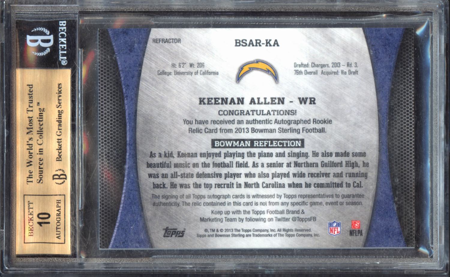 Keenan Allen 2013 Bowman Sterling Auto Autograph Patch RC 51/55 Chargers BGS 9.5