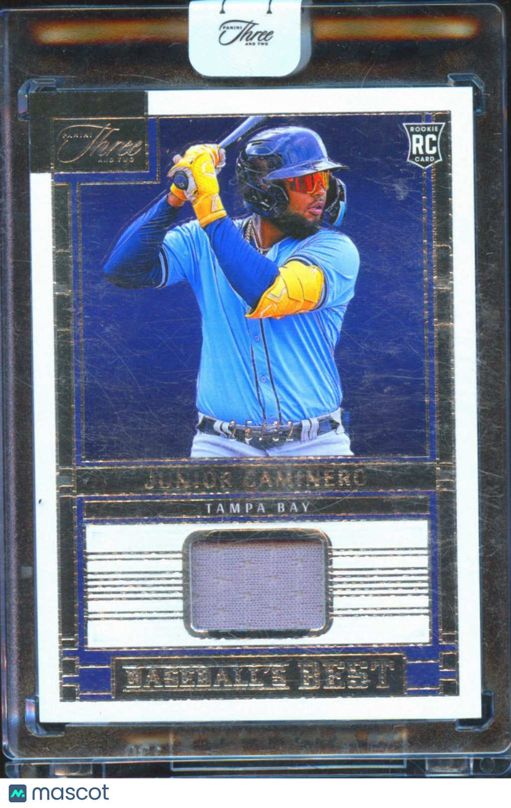 Junior Caminero 2024 Panini Three and Two Jersey Patch RC 25/32 Tampa Bay Rays