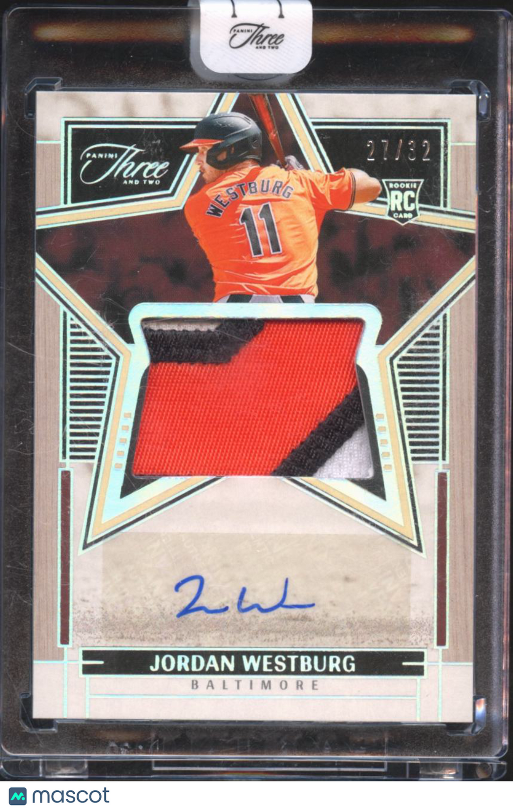 Jordan Westburg 2024 Panini Three and Two Auto Autograph Patch RC 23/32 Orioles