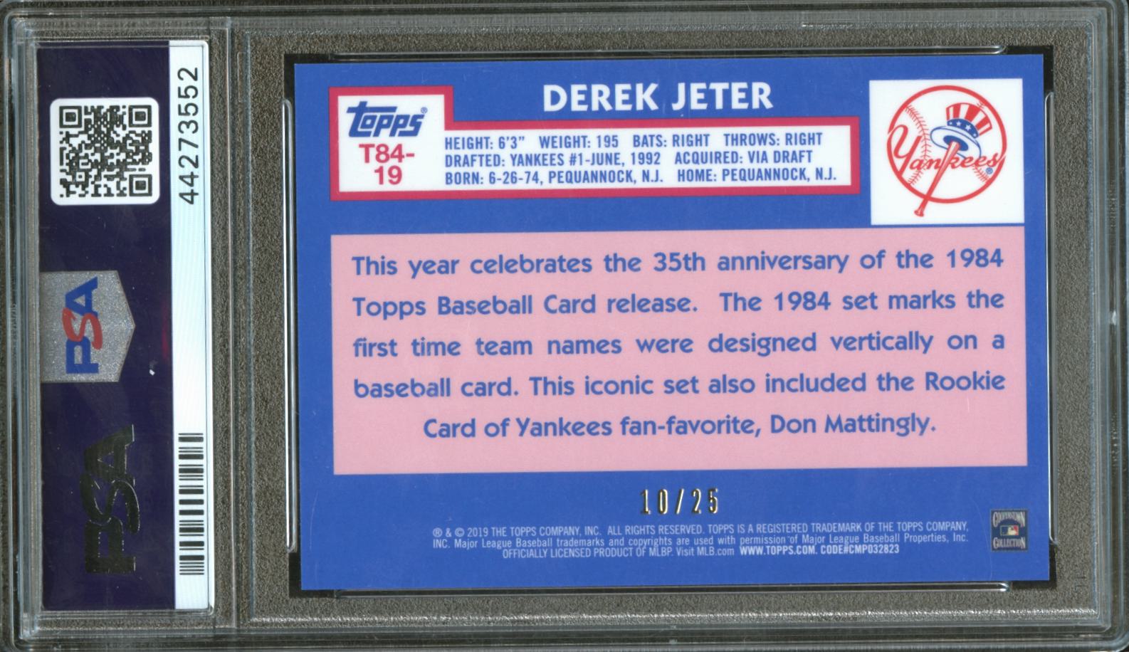 Derek Jeter 2019 Topps Chrome '84 Orange Refractor New York Yankees 10/25 PSA 10