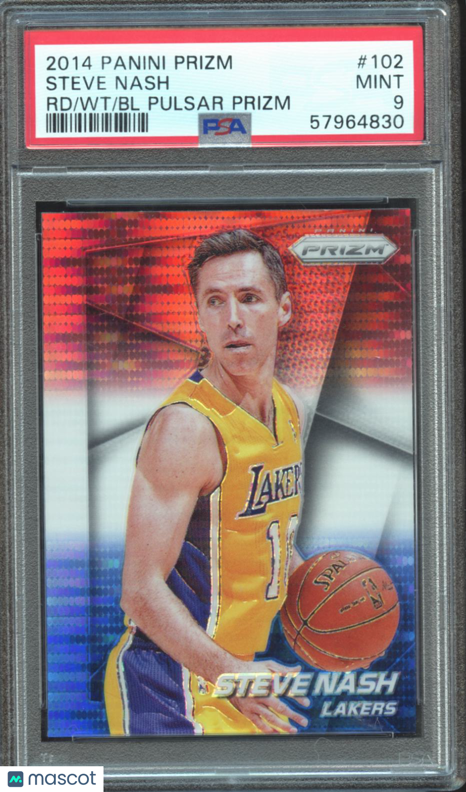 Steve Nash 2014-15 Prizm Red White Blue Pulsar Prizm Los Angeles Lakers PSA 9