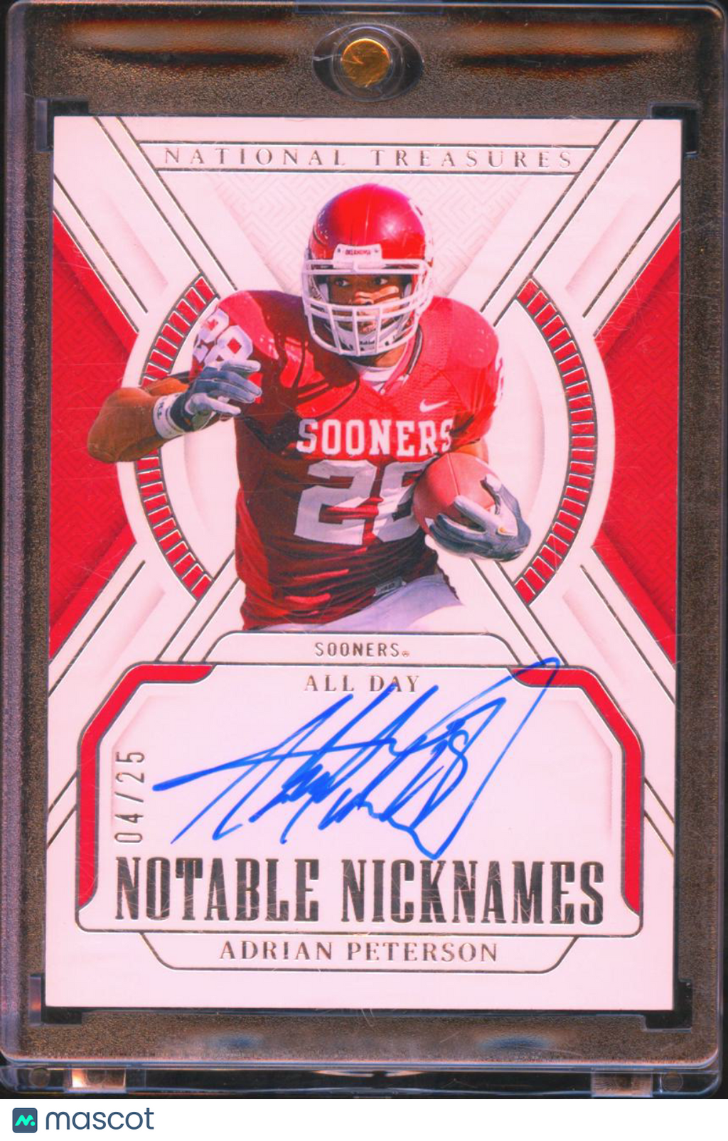 Adrian Peterson 2025 National Treasures Auto Autograph 4/25 Oklahoma Sooners
