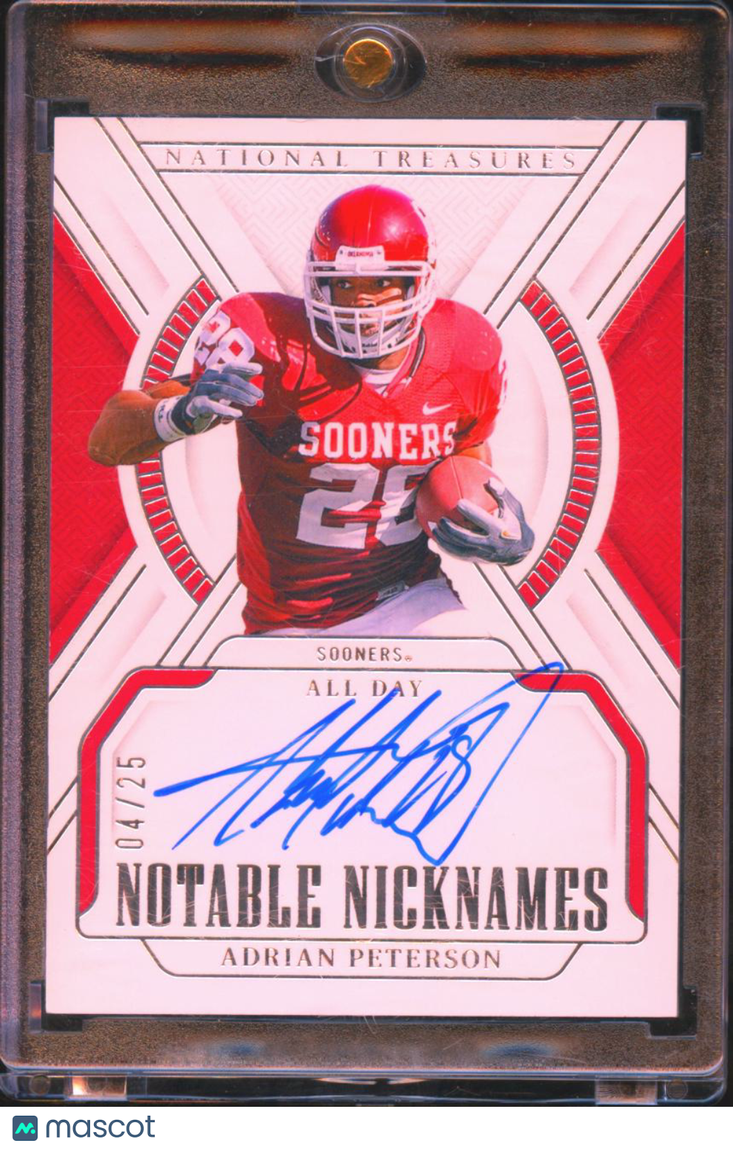 Adrian Peterson 2025 National Treasures Auto Autograph 4/25 Oklahoma Sooners