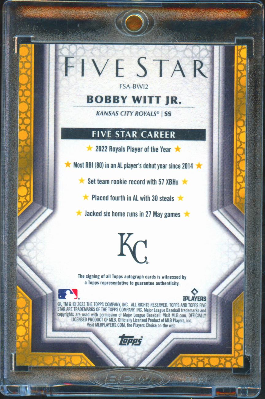 Bobby Witt Jr. 2023 Topps Five Star On Card Auto Autograph Kansas City Royals
