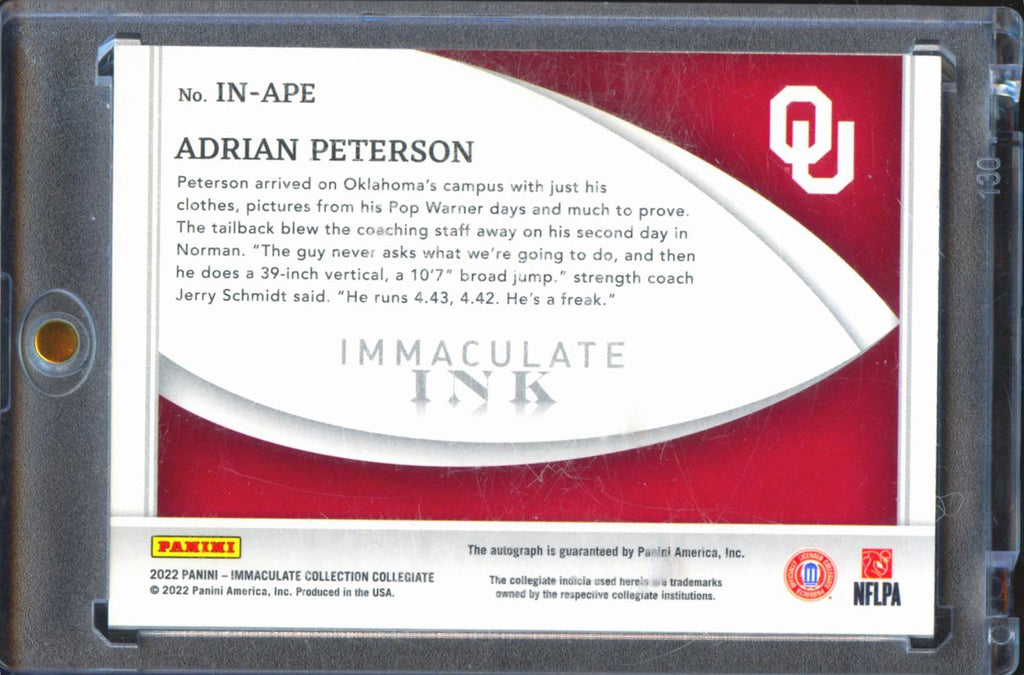 Adrian Peterson 2022 Immaculate Ink Auto Autograph 35/49 Oklahoma Sooners