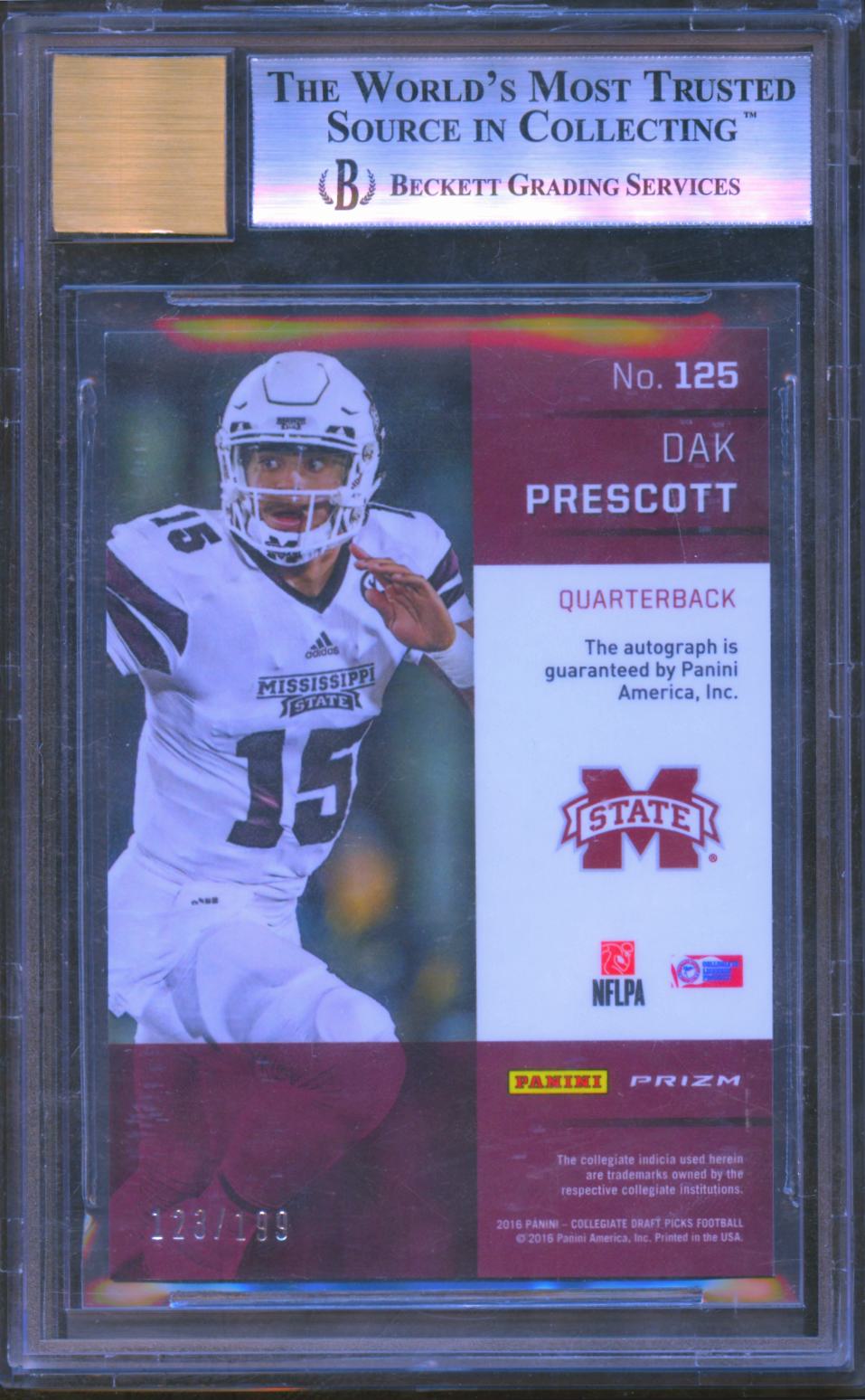 Dak Prescott 2016 Prizm Draft Camo Auto Autograph Rookie Cowboys 123/199 BGS 9