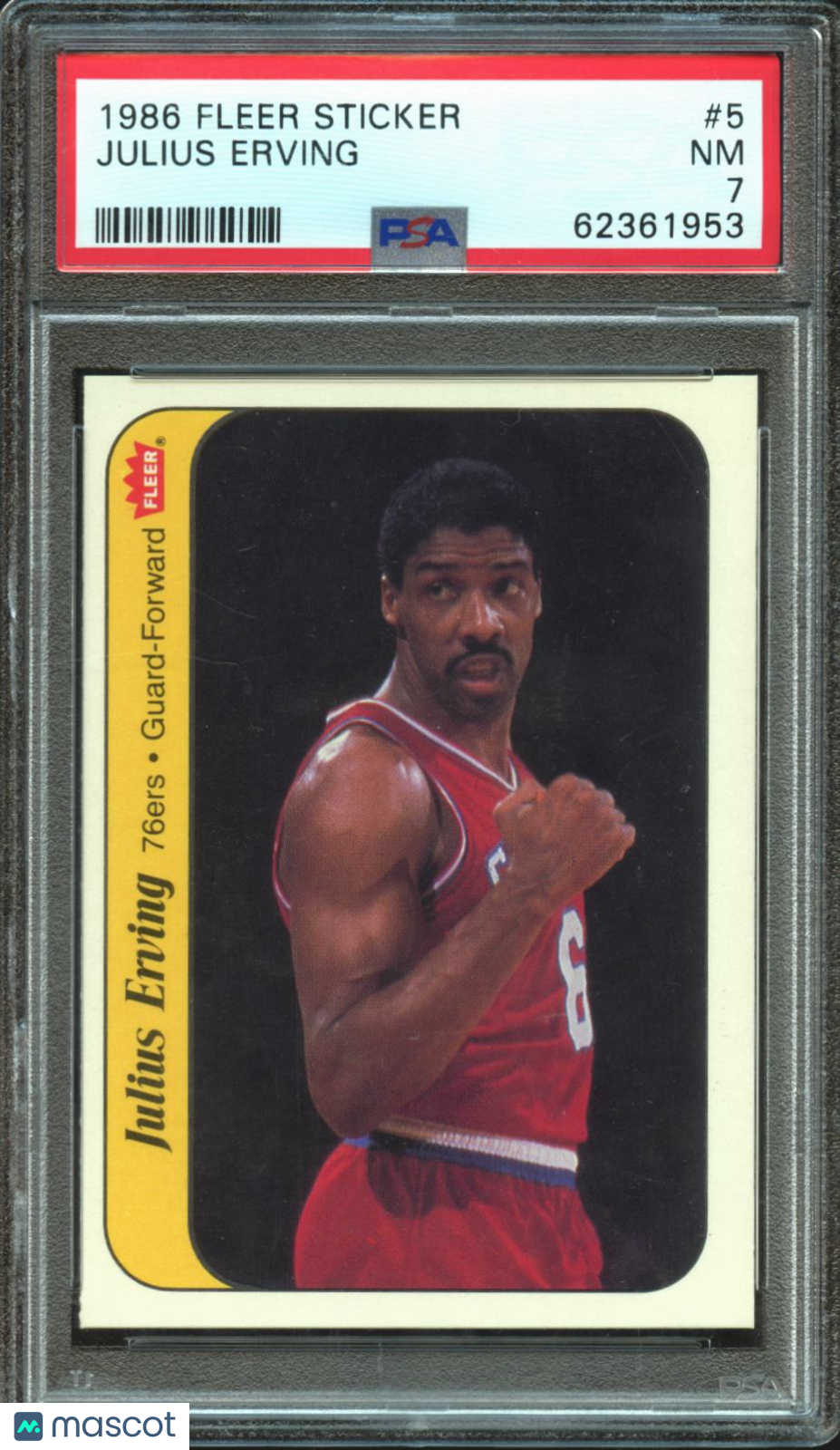 Julius Erving 1986-87 Fleer Sticker Philadelphia 76ers #5 PSA 7