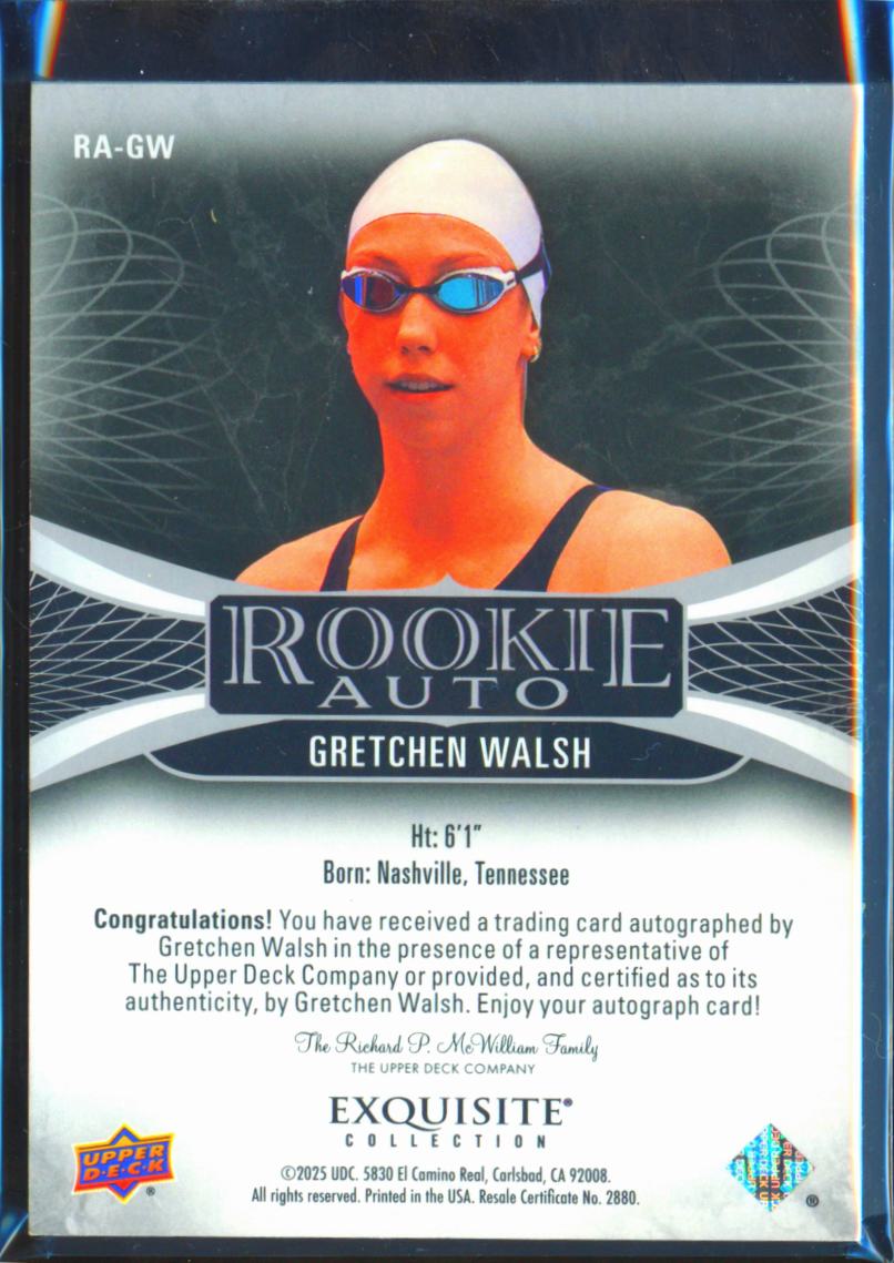 Gretchen Walsh 2025 Upper Deck Exquisite Auto Autograph Rookie RC 87/99