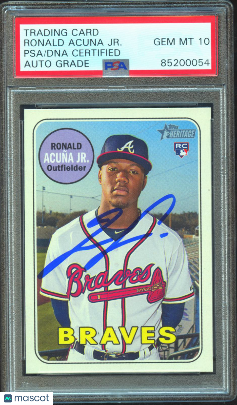 Ronald Acuna Jr. 2018 Topps Heritage Auto Autograph RC Atlanta Braves PSA DNA 10